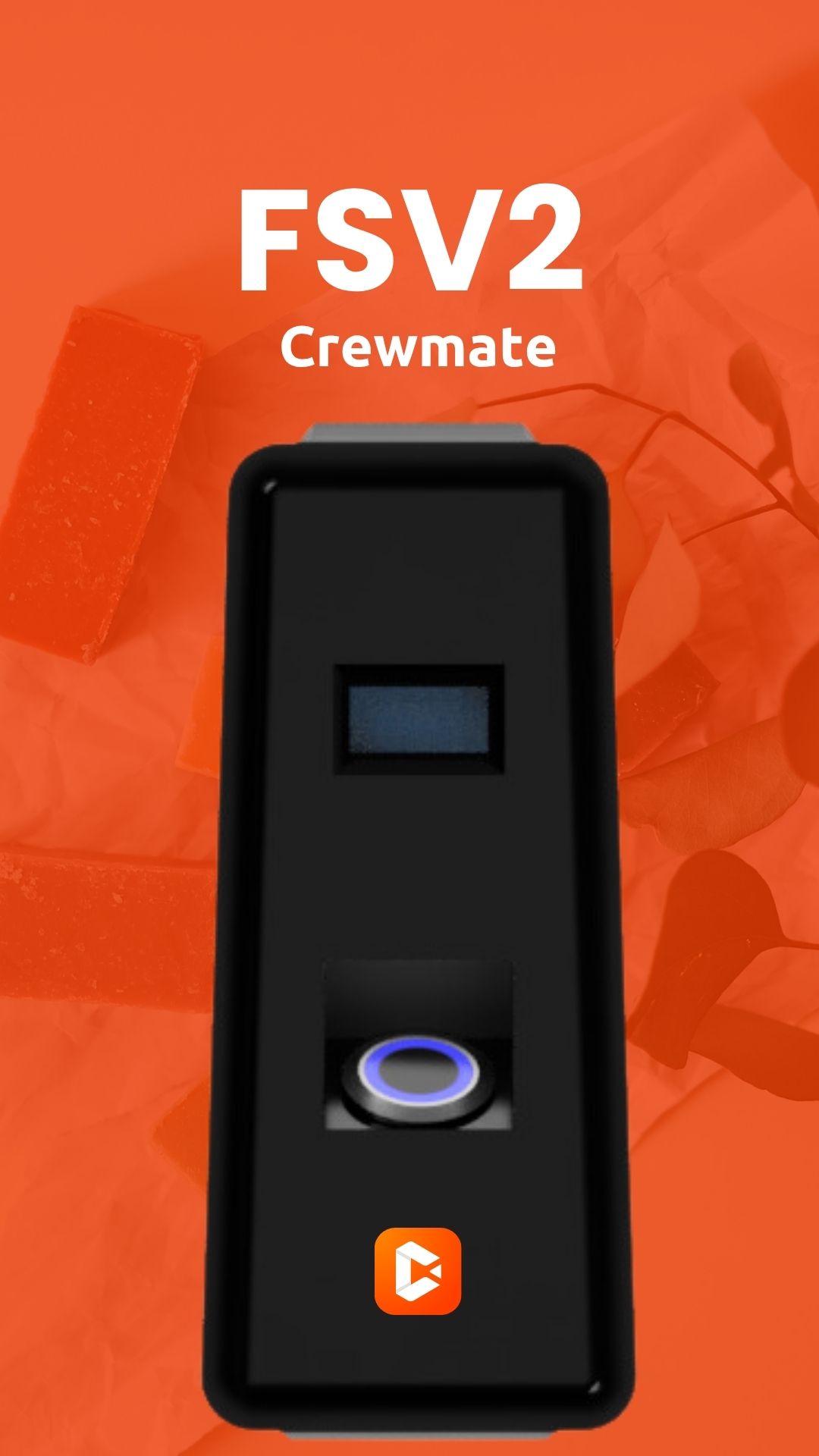Crewmate CM-FSv2 fingerprint scanner — black device with OLED display and biometric sensor